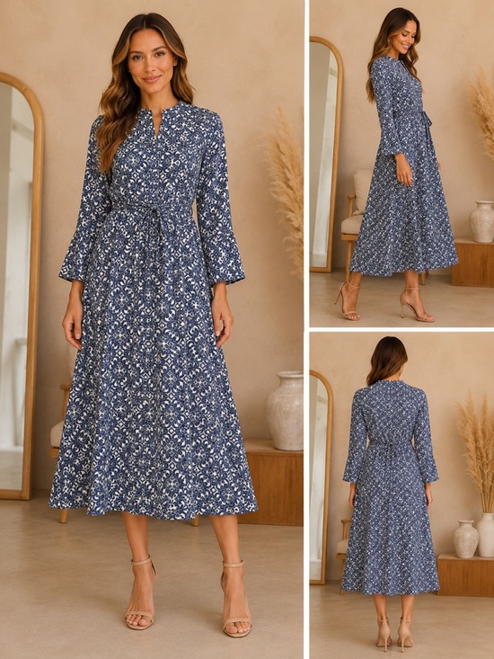 Lulus Dresses & Skirts - Lulus Blue White Medallion Print Maxi Dress Long Sleeve Boho Size L